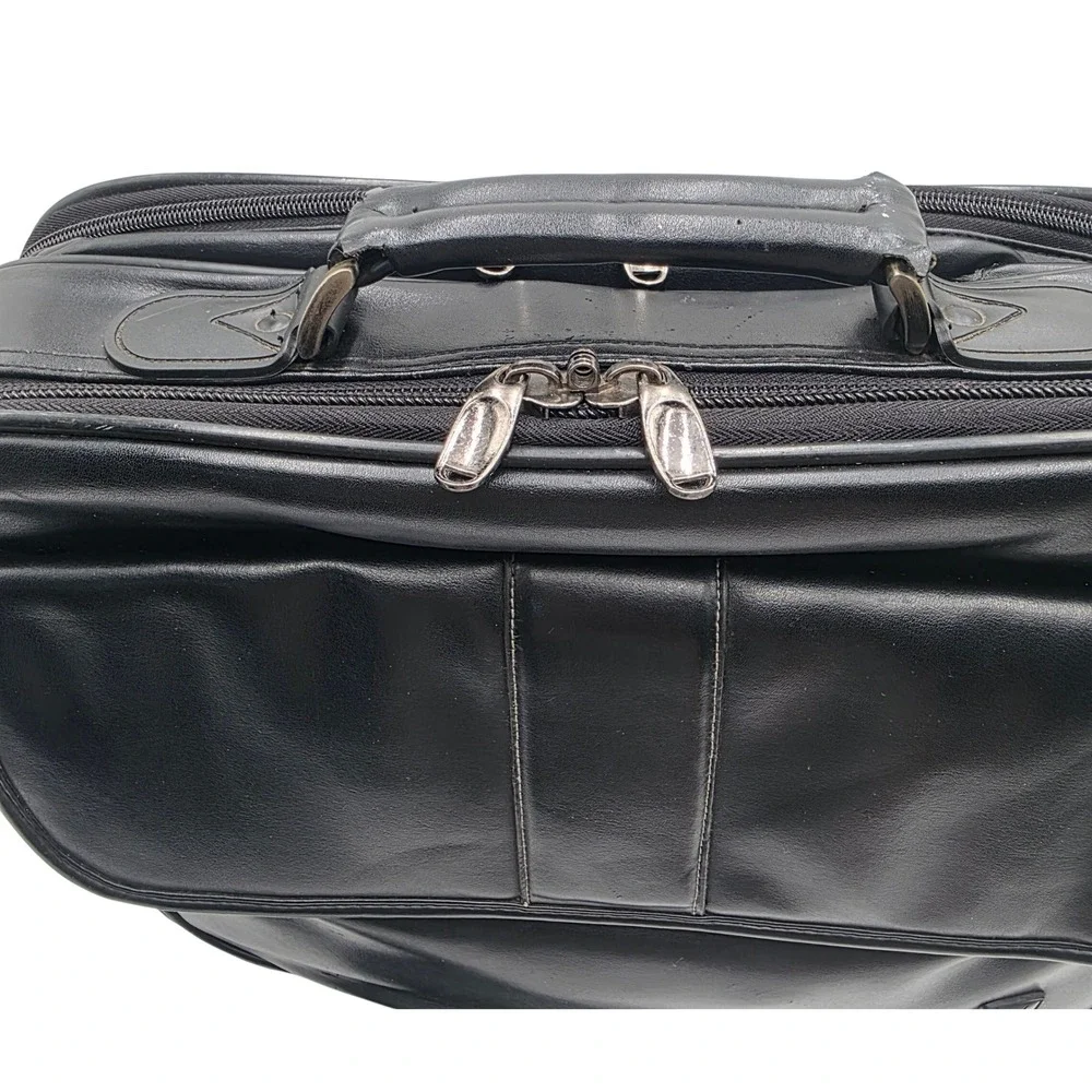 Black Faux Leather Laptop Briefcase Messenger Bag Professional Bag 15x12x6in